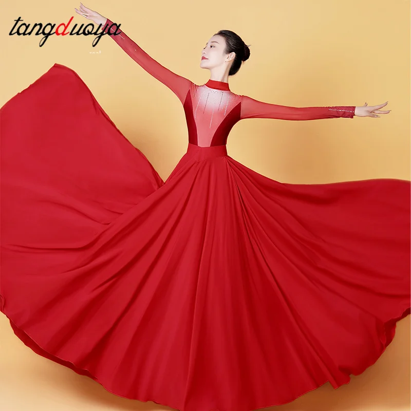 540 Degree Classical dance Set Large Swing Double Layer Chiffon Vacation Beach Dance Dress Performance Dress Elegant Skirts