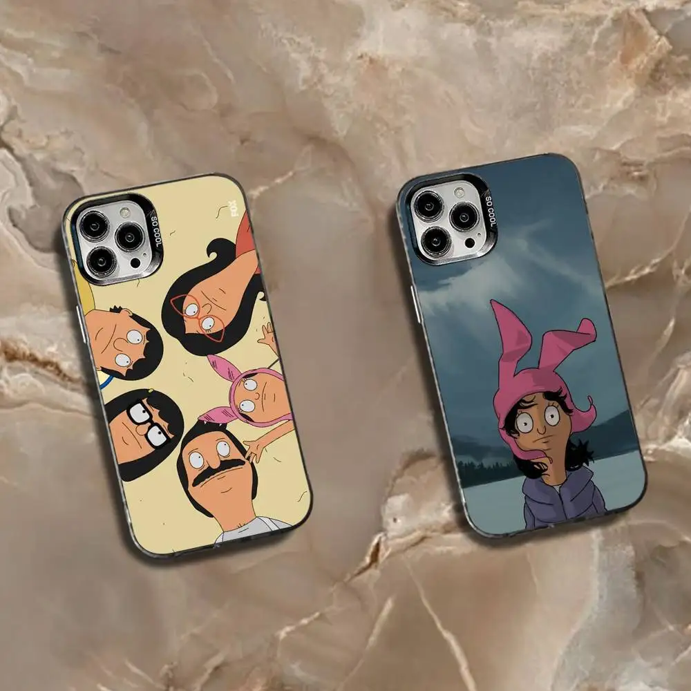 حافظة هاتف C-Cartoon Bobs B-Burgers لهاتف iPhone 16,15,14,13,12,11,Mini,Pro,SE,MAX غطاء أبيض غير لامع مقاوم للصدمات