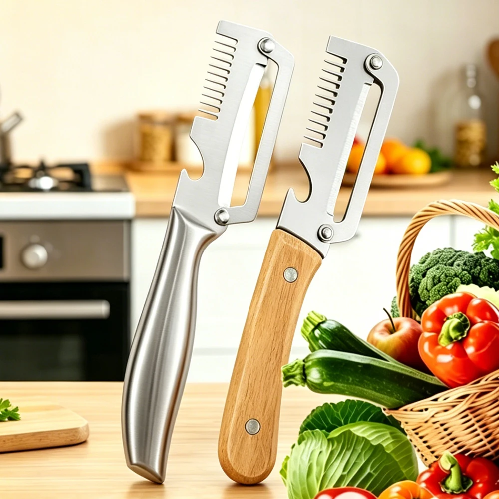 Vegetable Peeler Stainless Steel Kitchen Peeler with Wooden/Steel Handle Peeling and Slicing Fruits and Vegetables Kitchen Tool