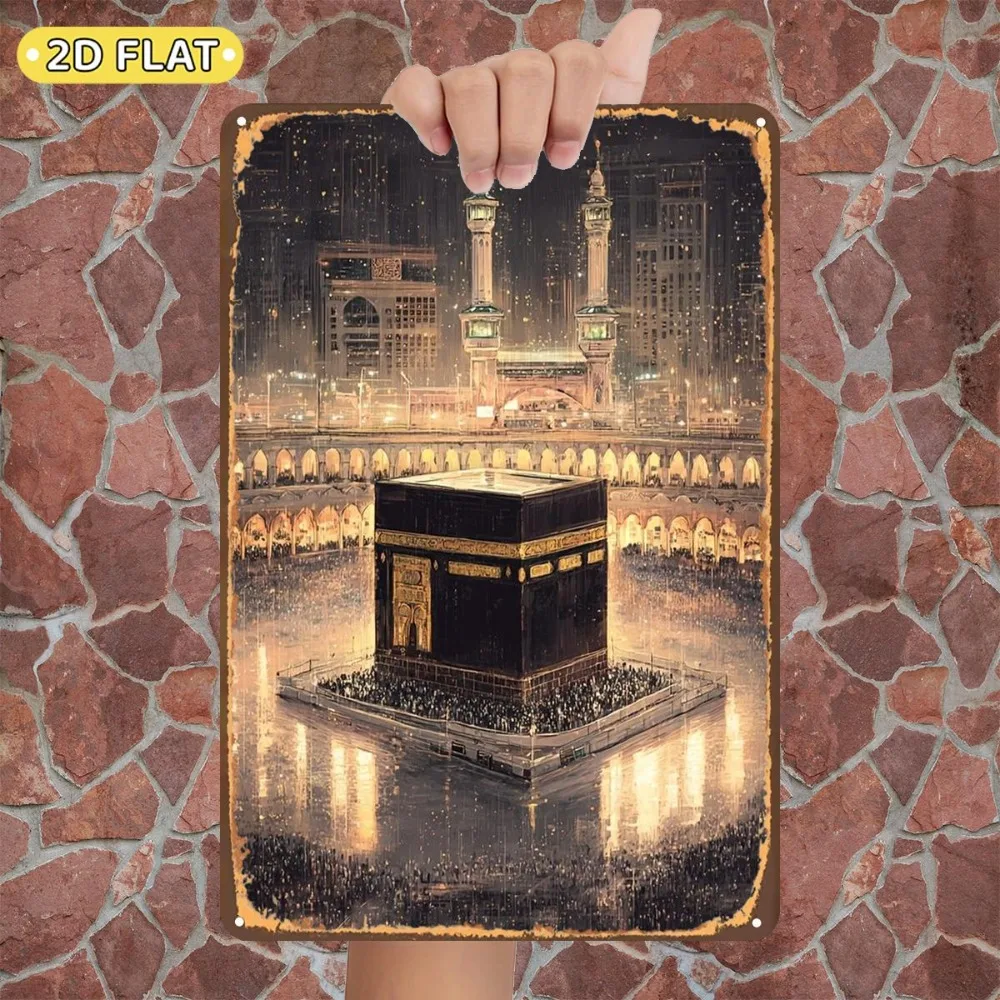 CIFBUY Vintage Mecca Kaaba Night Luminous Aluminum Wall Art Waterproof Durable Metal Sign Home Dining Bar Door Garage Decor
