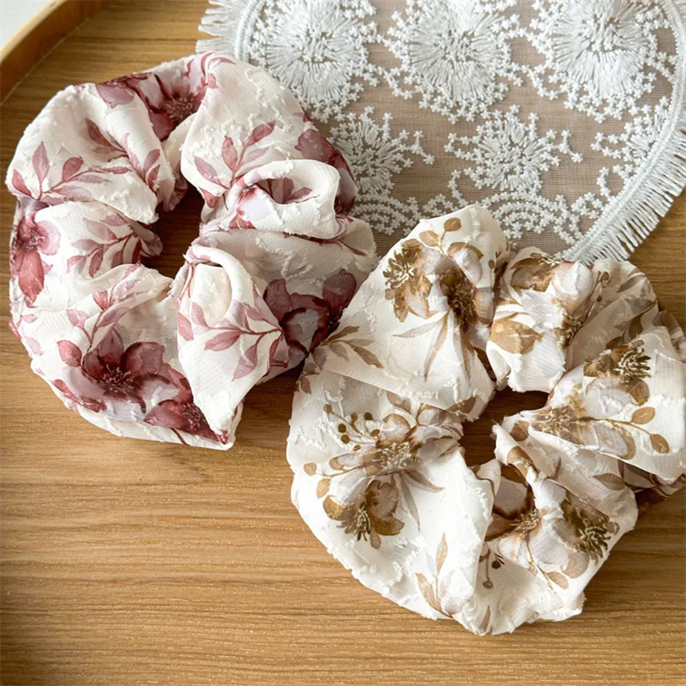 Korean Flower Leaves Large Satin Scrunchies Elastic Hair Ties Hair Bands Solid Ponytail Holder Hair Ring Rope Hair Accessories