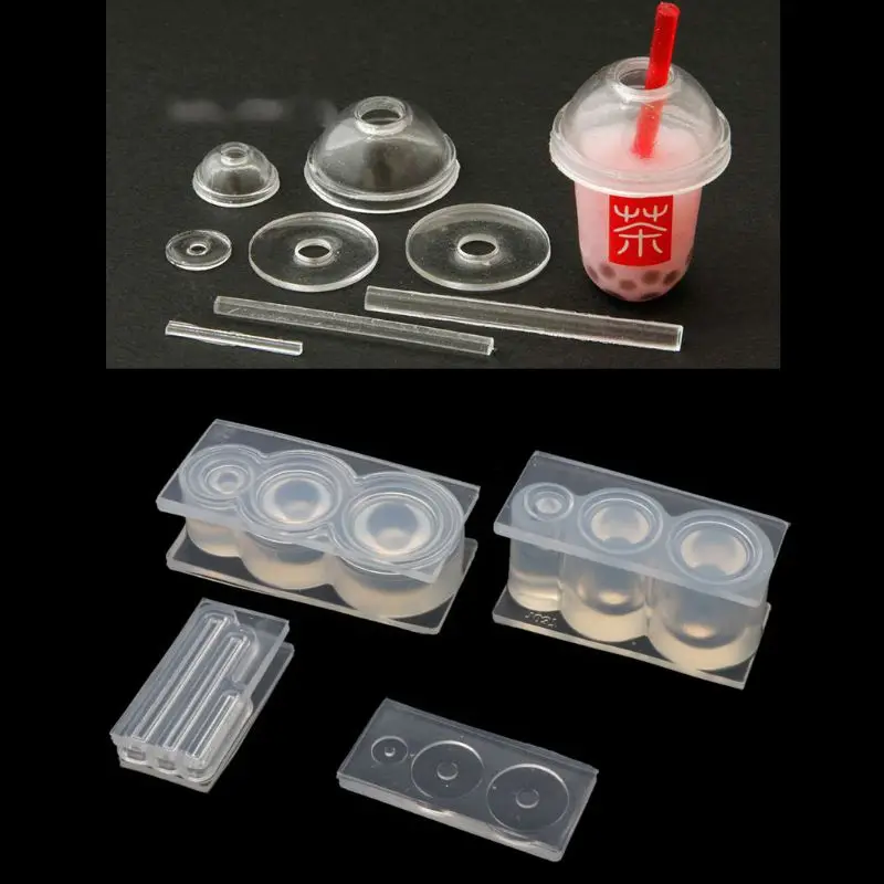 Mini Milk Tea Cup Silicone Mold with Straw Mold DIY Crafts Tools for Kids Home Y08E
