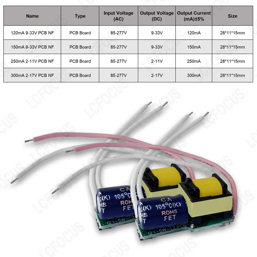 1W 2W 3W 4W 5W 120mA 150mA 250mA 300mA Constant Current LED Driver 9-33V PCB Board Power Supply Adapter Lighting Transformers