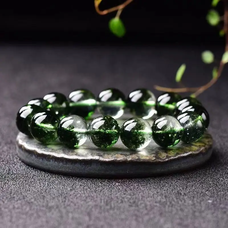 

Натуральный зеленый браслет с призраком 12 мм, женский браслет на удачу, мужской браслет с рогом изобилия, зеленый кристалл