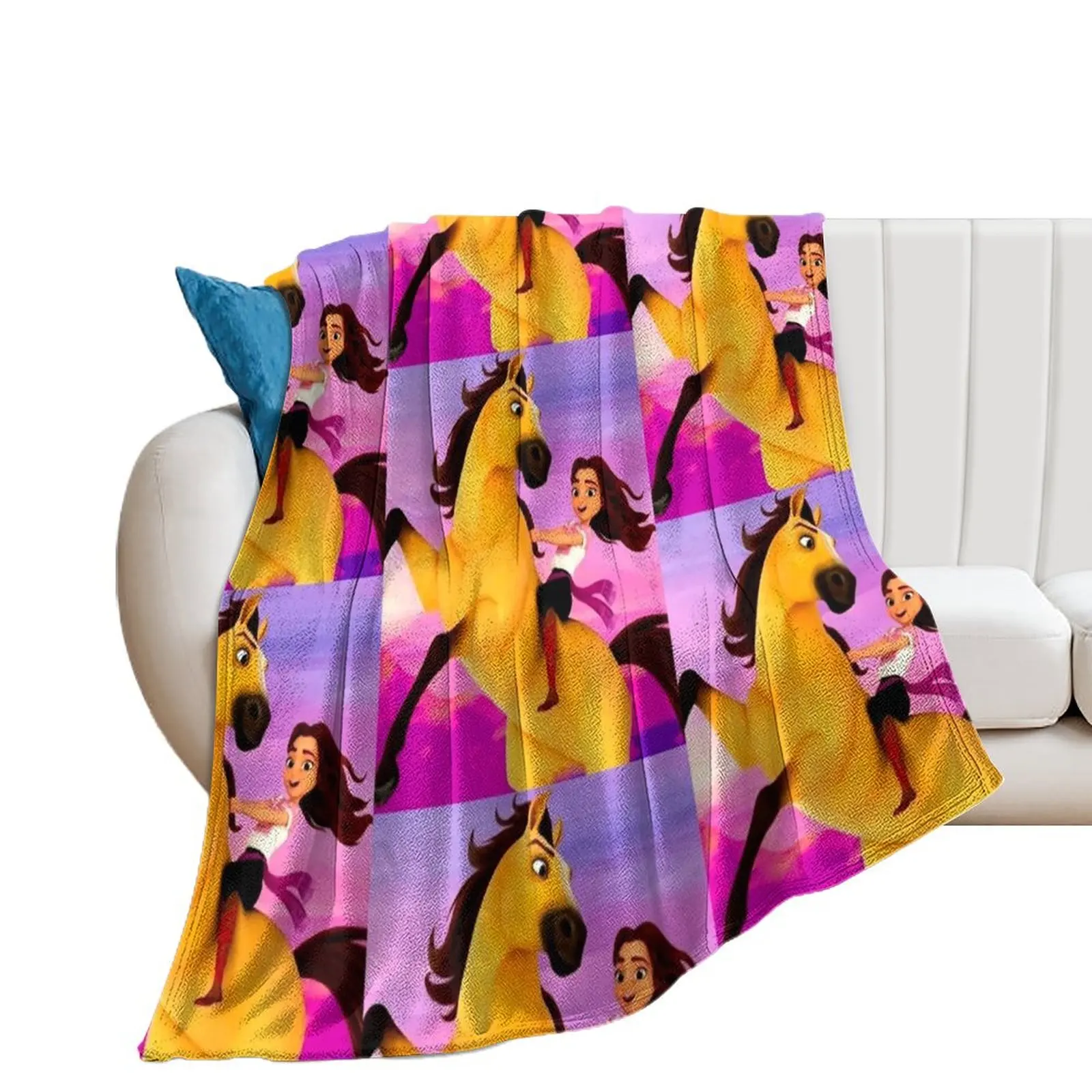 

Lucky Prescott, Spirit, cartoon, 2021, the indomitable, steed, Stallion of the Cimarron Throw Blanket Sofas Blankets