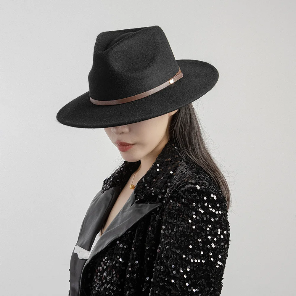 

USPOP Autumn Winter Vintage Wool Fedora Hat – British Style Jazz Felt Hat with Genuine Leather Band