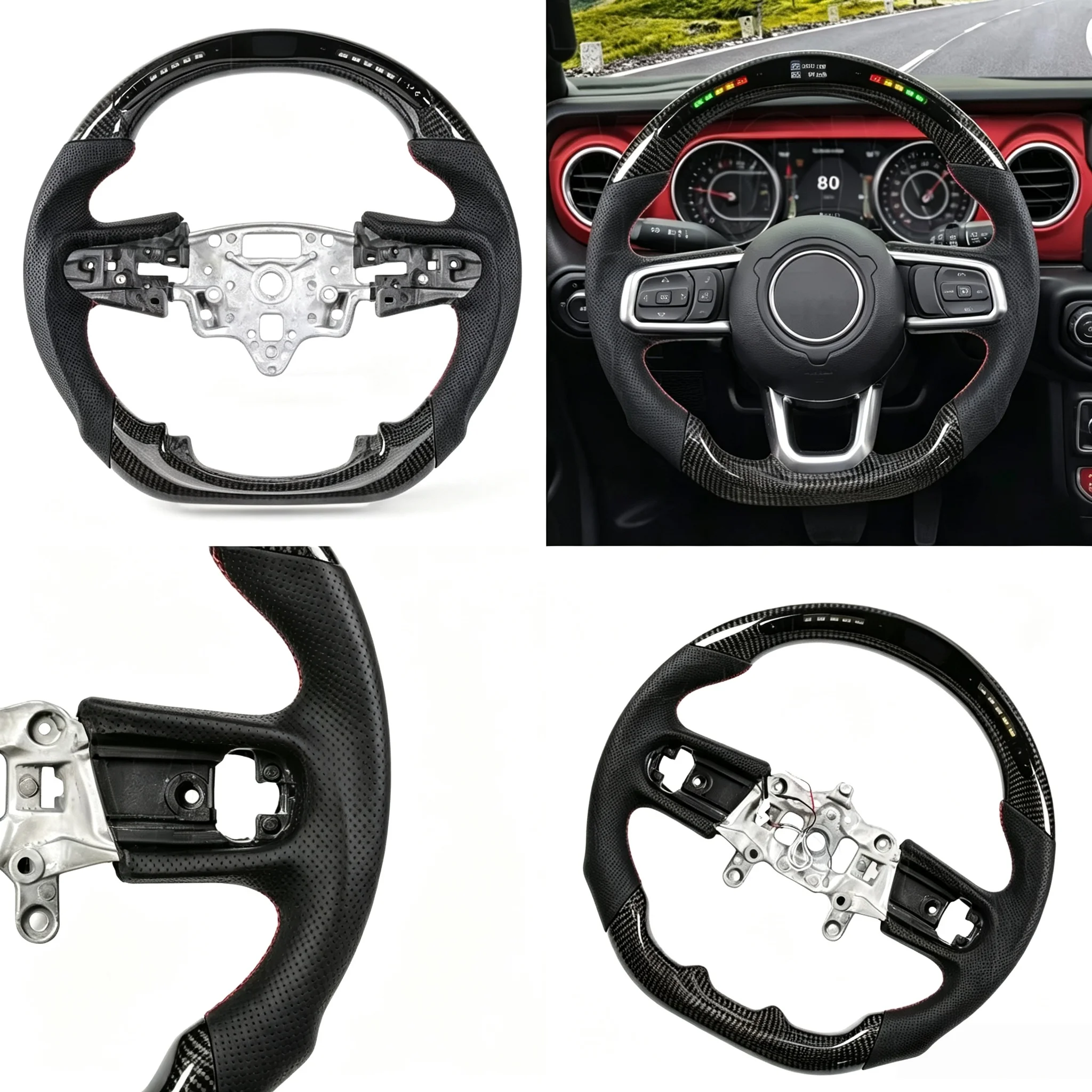 For Jeep Wrangler Grand Cherokee 2018 2019 2020 2021 with Paddle Shifters Customized Blue Forged Carbon Fiber Steering Wheel