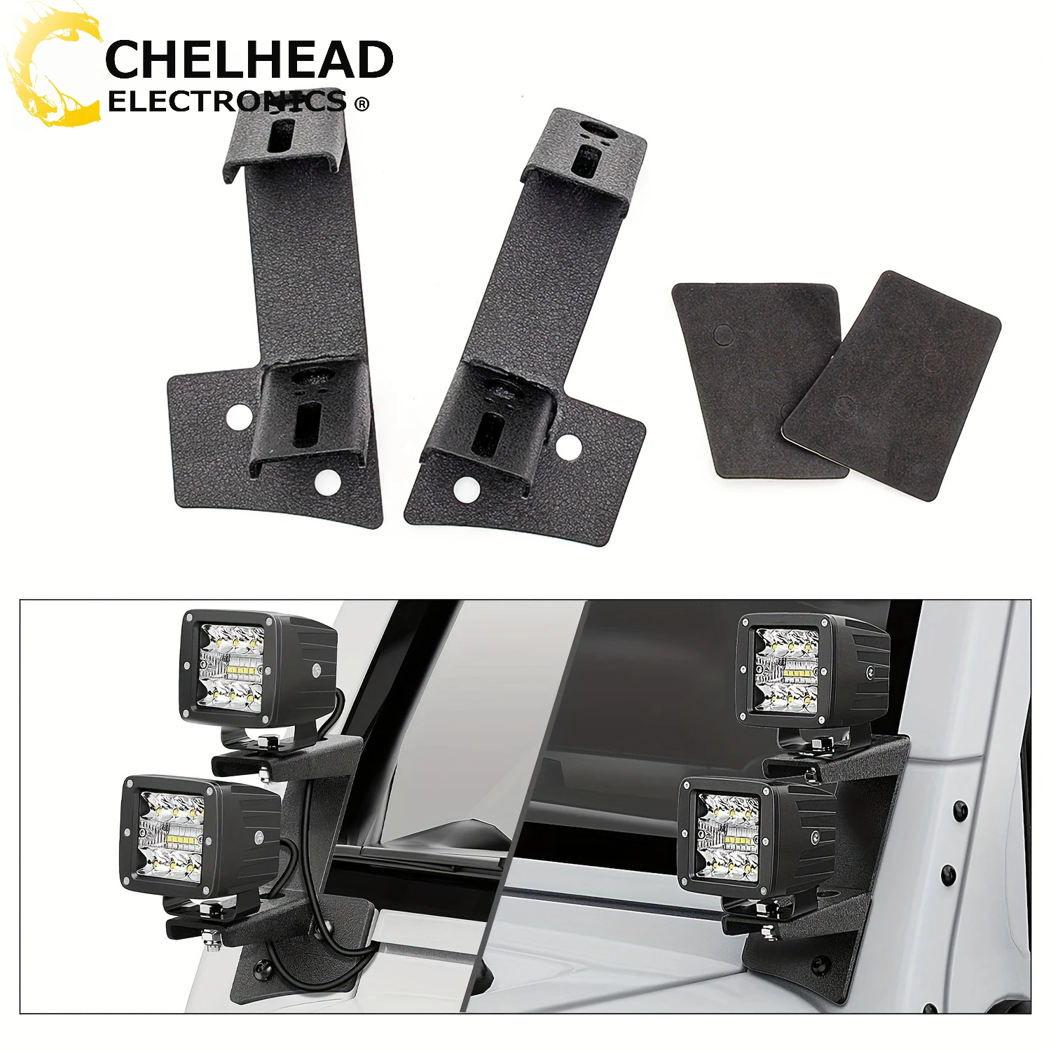 A-Pillar LED Light Double-Layer Brackets Dual Lower Windshield LED Work Light Mounting  Bracket for Jeep Wrangler JK 2007-2016