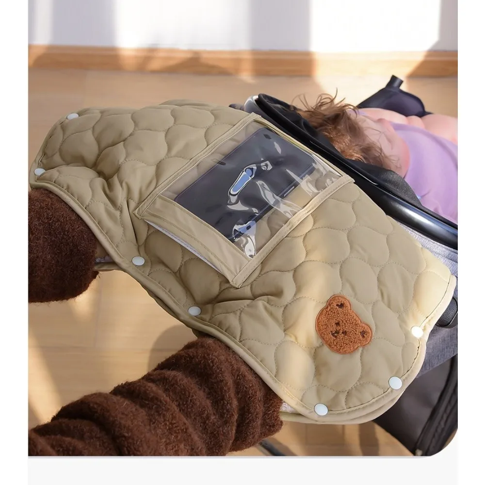 

Теплые флисовые ветрозащитные водонепроницаемые перчатки с карманом для хранения, сенсорным экраном, ручка для коляски