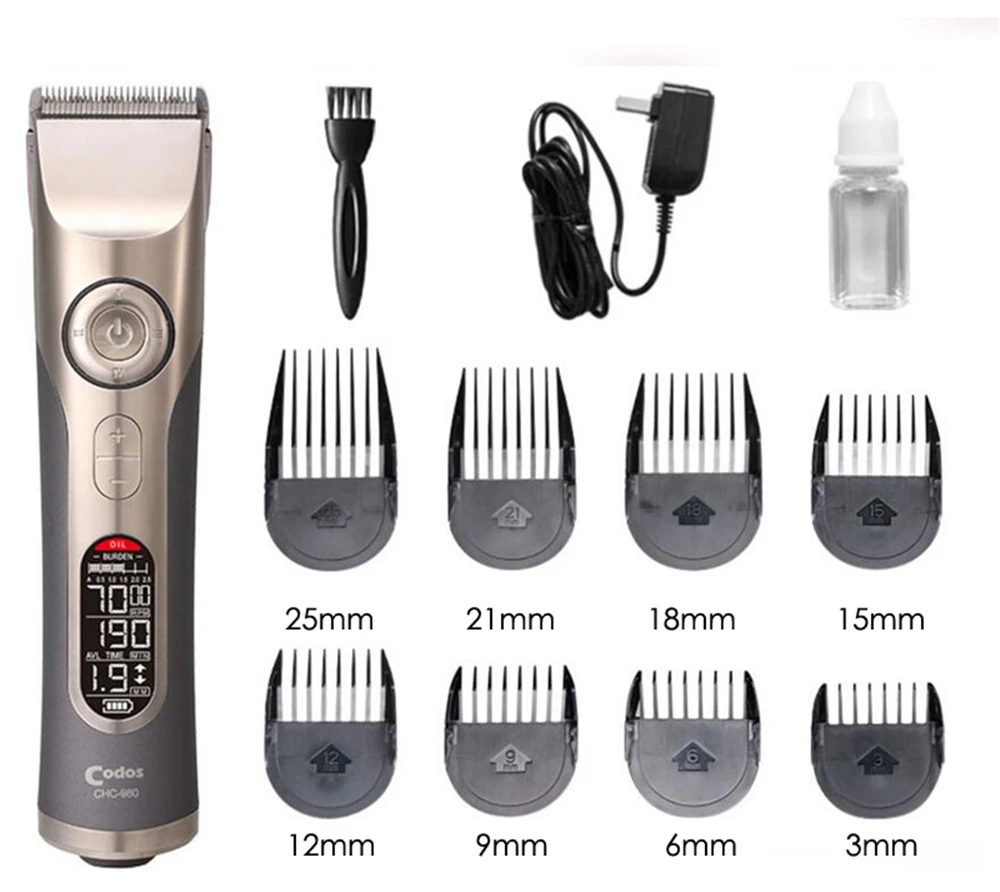 Professional Rechargeable Hair Clipper for Barber LCD Electric Hair Trimmer Titanium Cutter Hair Cutting Machine Nozzles 3-25mm