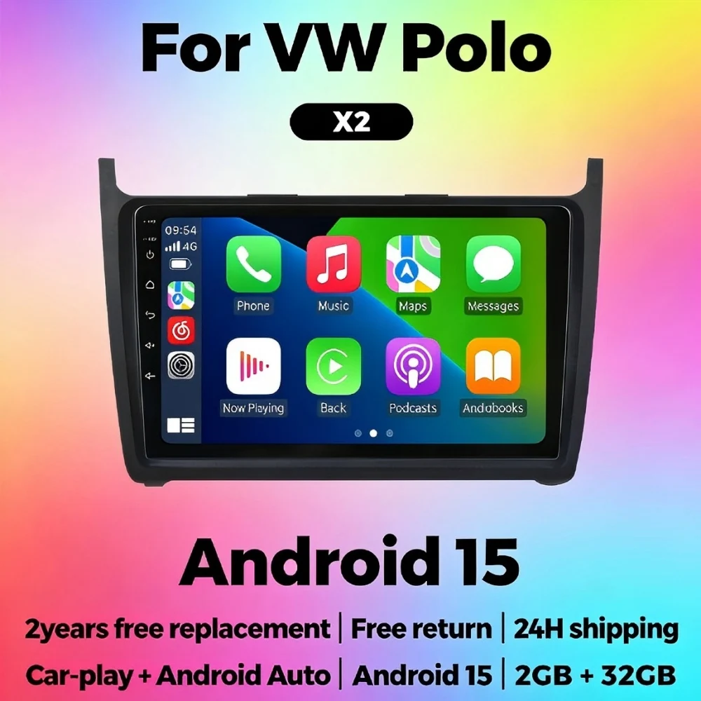 MEKEDE Android 15 Autoradio Head Unit 2 Din Car Radio For VW Volkswagen POLO 5 2008-2020 Stereo Player Car multi-media display