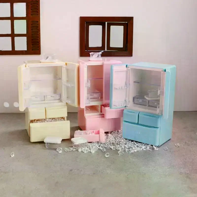 1 Zestaw Miniaturowych Żywności do Zabawy w Kuchnię, Scena z Meblami Kieszonkowymi, Model 1:12, Zabawki do Domku dla Lalek, Kreskówkowy Mini Lodówka