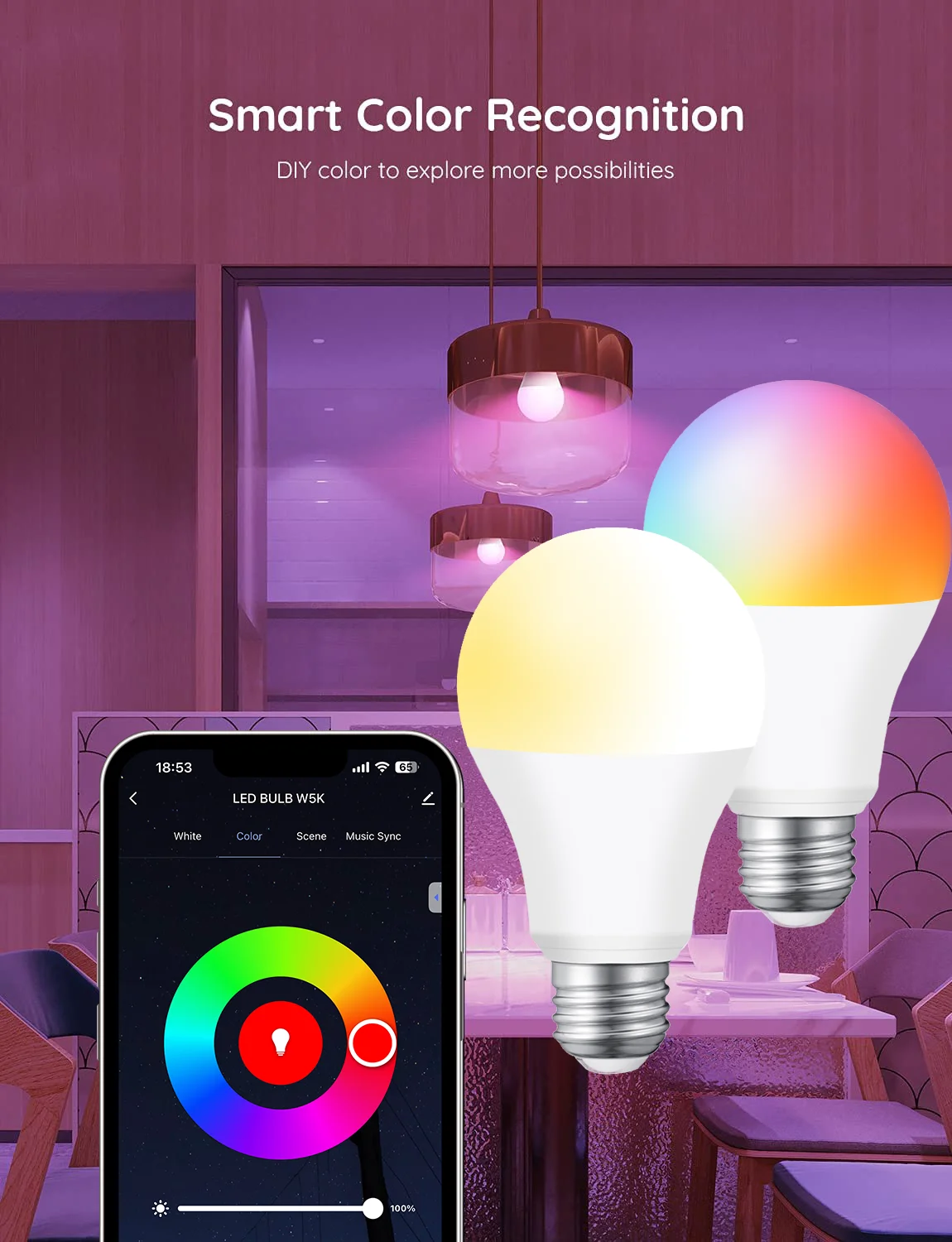 16 Colors RGB Bulb E27 E26 interface AC110V 220V Dimming Change LED Ball Bubble Lights Music APP With Alexa Google Voice Control