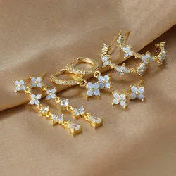 1 pair Exquisite Zircon Flower Tassel Chain Dangle Earrings for Women Fashion Pierced Ear Pure Titanium Stud Earrings Jewelry