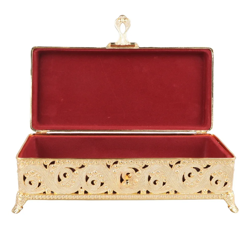 Soft Velvet Lining Metal Jewelry Box Gold Silver Trinket Storage Box Rectangle Rectangular Jewelry Box Earrings Rings Storage
