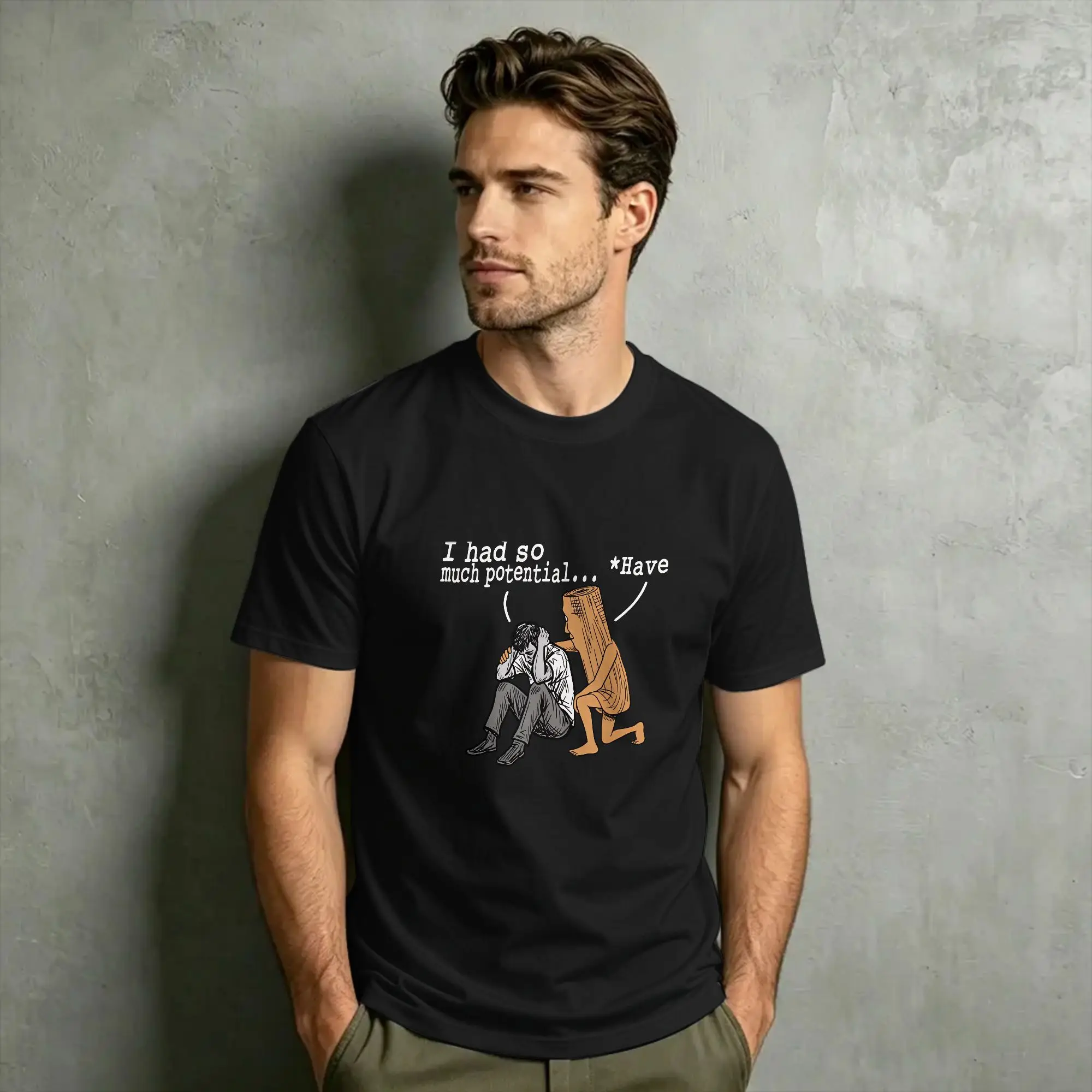 Vintage I Had So Much Potential Funny Triple T Sahur Bruh Meme T-Shirts for Men Crewneck Pure Cotton