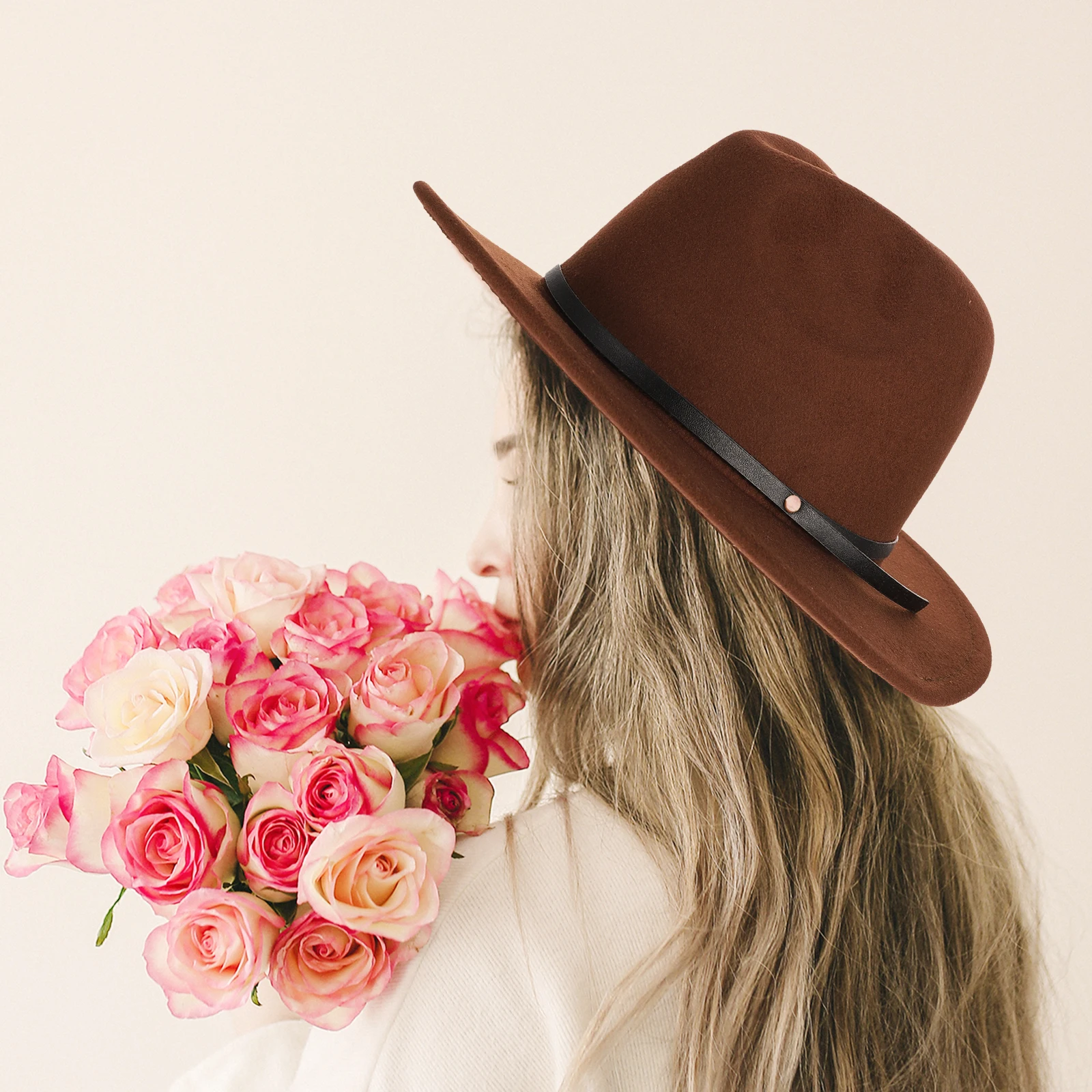 

Wide Brim Soft Woolen Hat Elegant Ladies Fedora Decorative Sun Visor Caps Party Holiday Fashion ComfortableBreathable