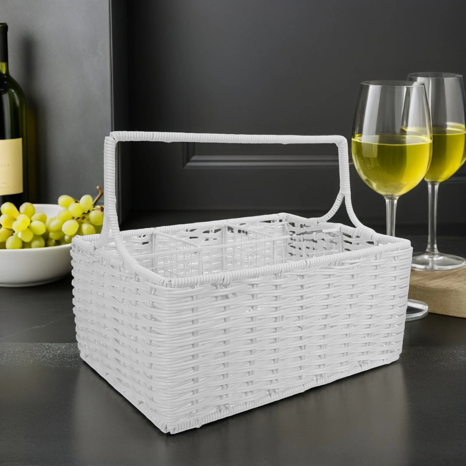 

Handwoven Multi Compartment Kitchen Utensil Organizer Basket For Forks Spoons Chopsticks Storage Woven Cutlery Holder