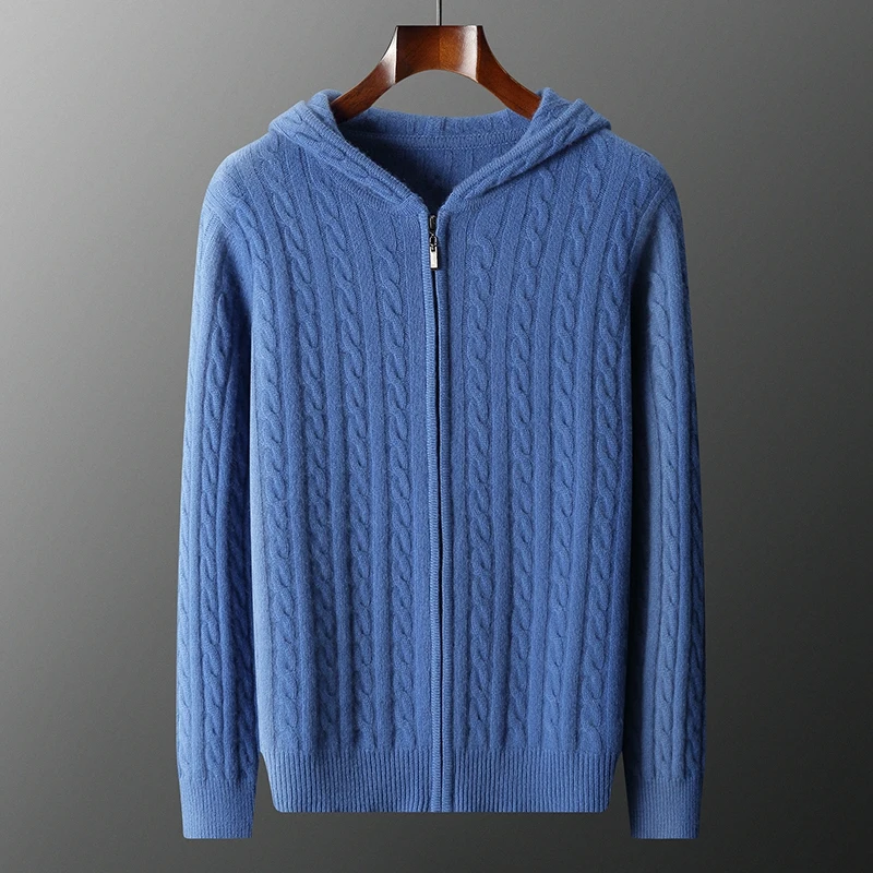 

Мужское пальто на осень и зиму, плотный 100% кашемир, вязаный кардиган с капюшоном, модная теплая рубашка с длинными рукавами и витым цветком