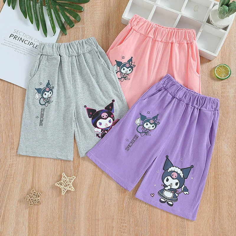 

Sanrio Kawaii Kuromi Girl Shorts Anime Cartoon Fashionable Exquisite Skin Friendly Print Outerwear Children Summer Casual Pants