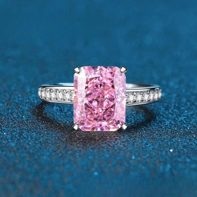 

PT950 Платиновый искусственный культивированный драгоценный камень Розовый морской синий Золотой ледяной цветок Женское кольцо в стиле принцессы