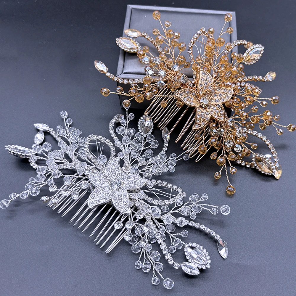 

DZ290 Luxury Wedding Flower Hair Comb Elegant Crystal Metal Bridal Headband Hair Jewelry For Women Romantic Women's Hairpins