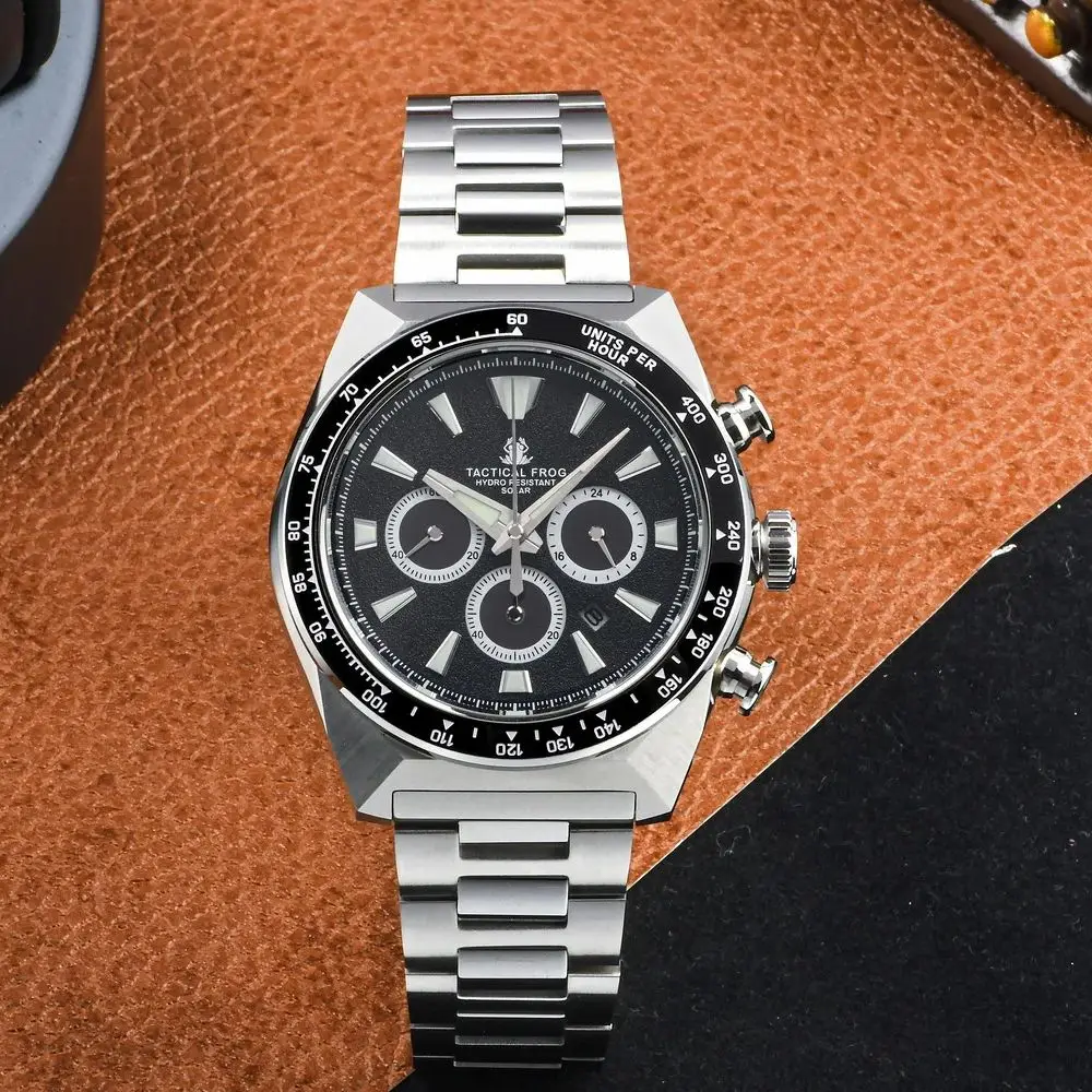 Tactical Frog Men Chronograph Watch Solar Eco-Drive Quartz Wristwatch Military 20ATM Waterproof C3 Luminous Sapphire VS75