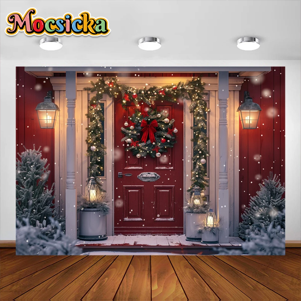 Fondo de fotografía de tienda de Navidad, corona de ventana, purpurina, árboles de Navidad, decoración de retrato familiar para niños, accesorios de estudio fotográfico