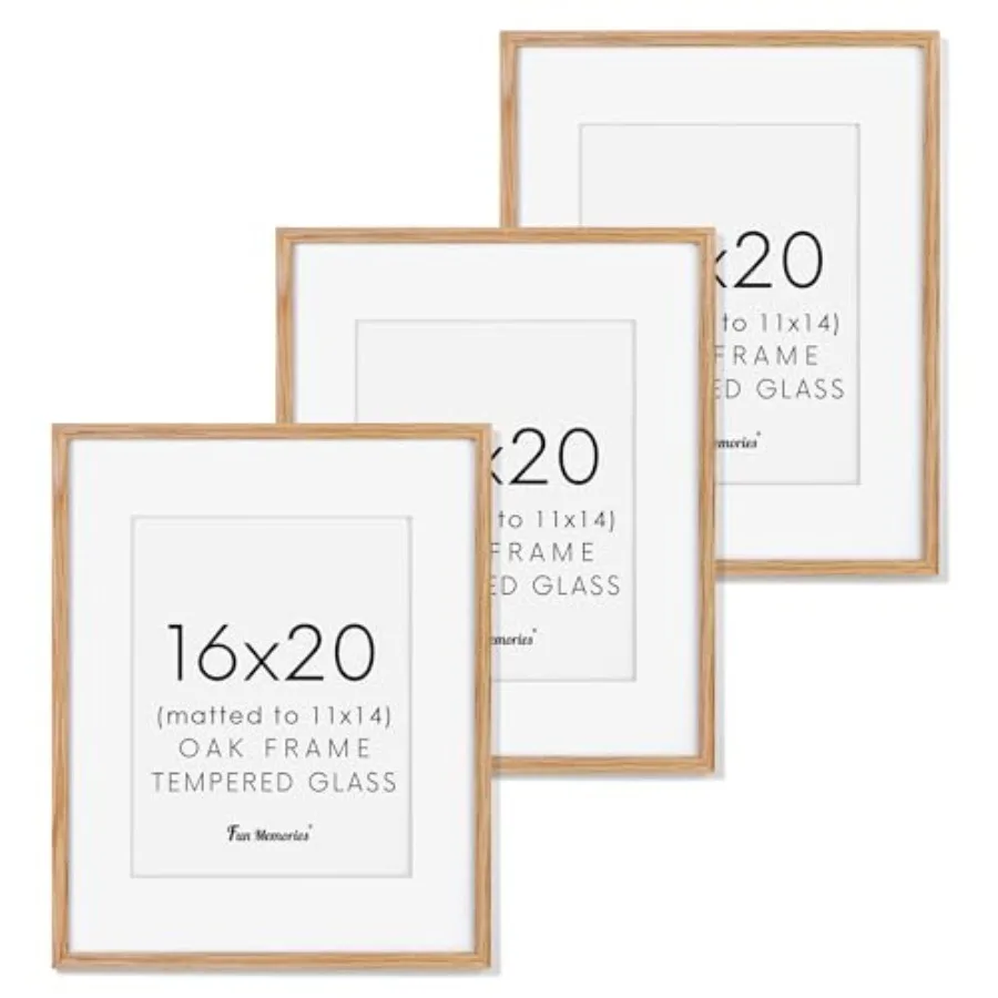 

16x20 Picture Frames Set of 3, Solid Wood Picture Frame 16 by 20, 16x20 Frame with Mat for 11x14, 16 x 20 Frame with Tempered G