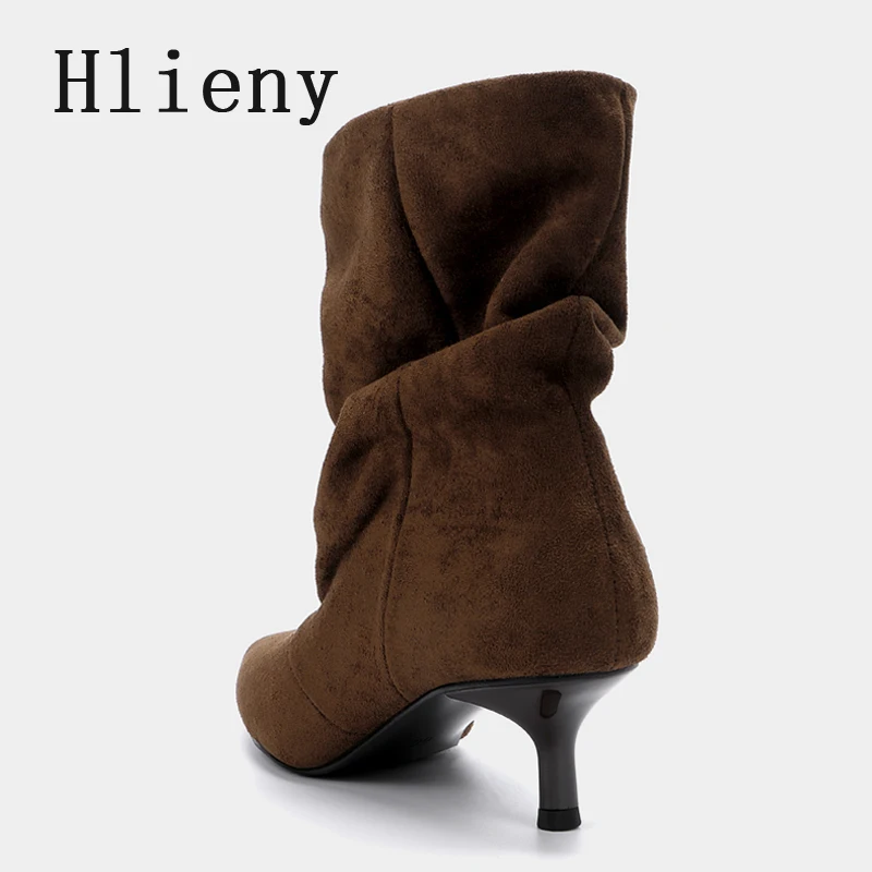 

Hlieny/модные винтажные женские ботильоны на тонком низком каблуке, зимние пикантные плиссированные туфли для стриптиза с острым носком, вечерние туфли Zapatos De Mujes