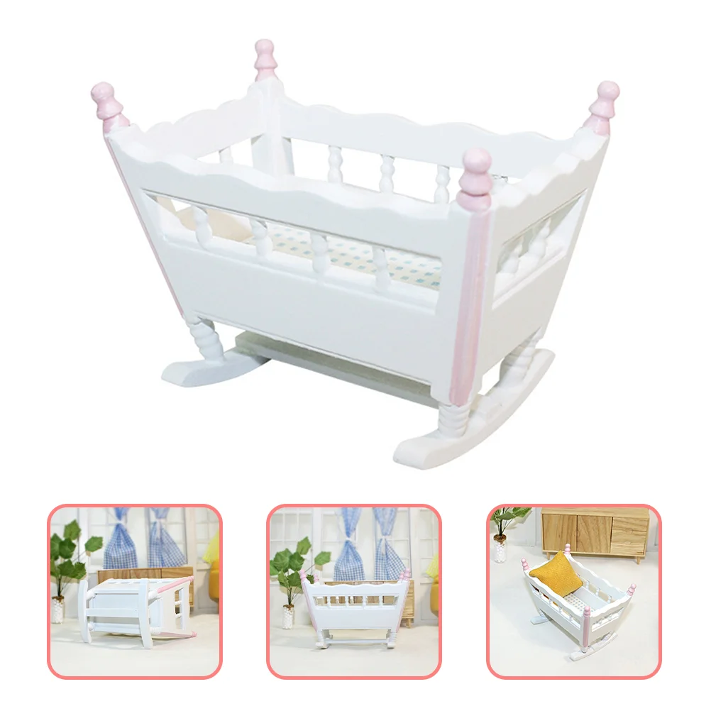 

Mini Shaker Wooden Furniture Model Dollhouse Accessory Accessories Miniature Cradle Bed Crib Bedroom