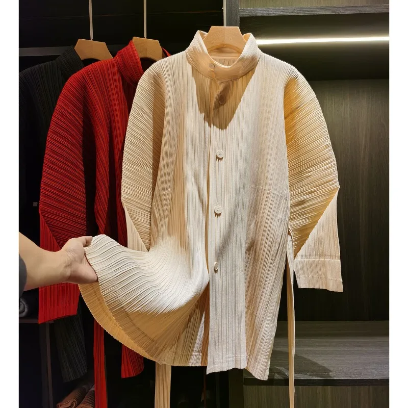 Miyake Pleated High-End 2026 Design Pleated Cardigan Top for Women Fashion Casual Loose Solid Color Long Sleeve Cardigan Pleat