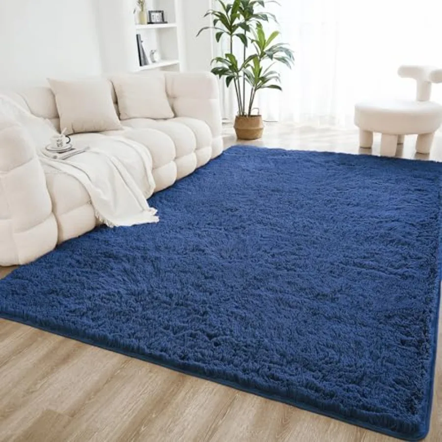 

9x12 Dark Blue High Pile Soft Plush Shaggy Furry Area Rug for Living Room Bedroom Bedside Playroom Dorm Modern Indoor Floor Car