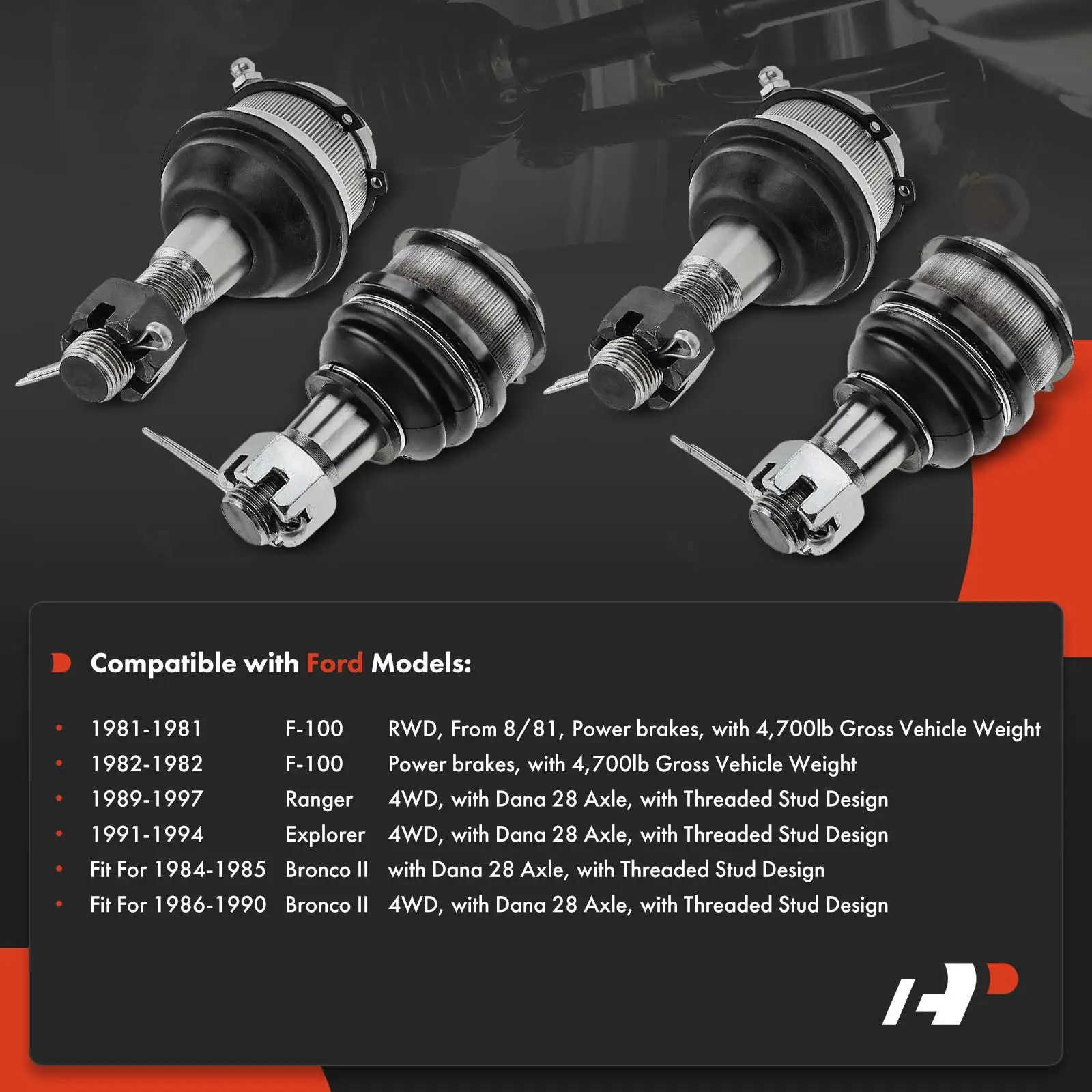 A-Premium 4x Front Upper & Lower Ball Joint for Ford F-100 1981-1982 Explorer 1991-1994 Ranger 1989-1997 Bronco II 1984-1990