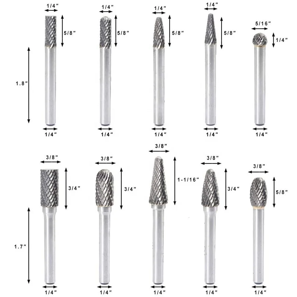 Frese rotanti a doppia scanalatura/singola in carburo di tungsteno, frese metalliche per molatura, 10 pezzi