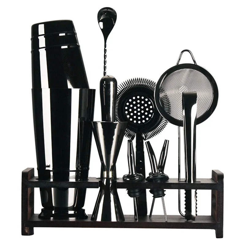 American Tin Glass Boston Kit Bar Stainless Steel Wooden Rack Shaker Set Bartender Tools Cocktail