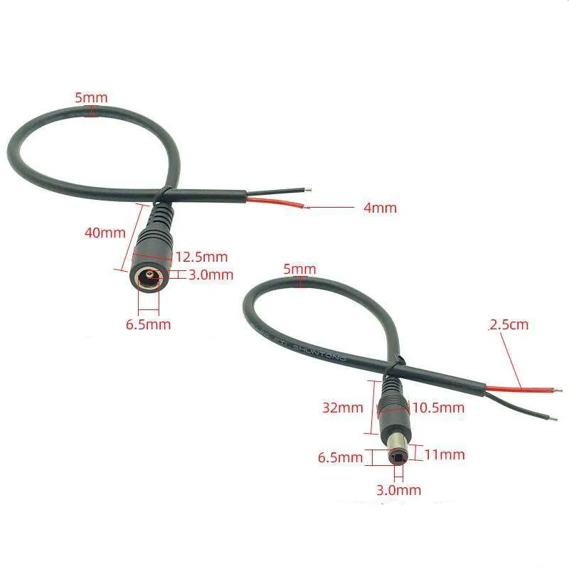 2PCS DC 6.5*3.0mm Single-Ended Male/Female Power Cable 0.75mm² Pure Copper Reinforced 18AWG Plug-to-Plug Connector Cable