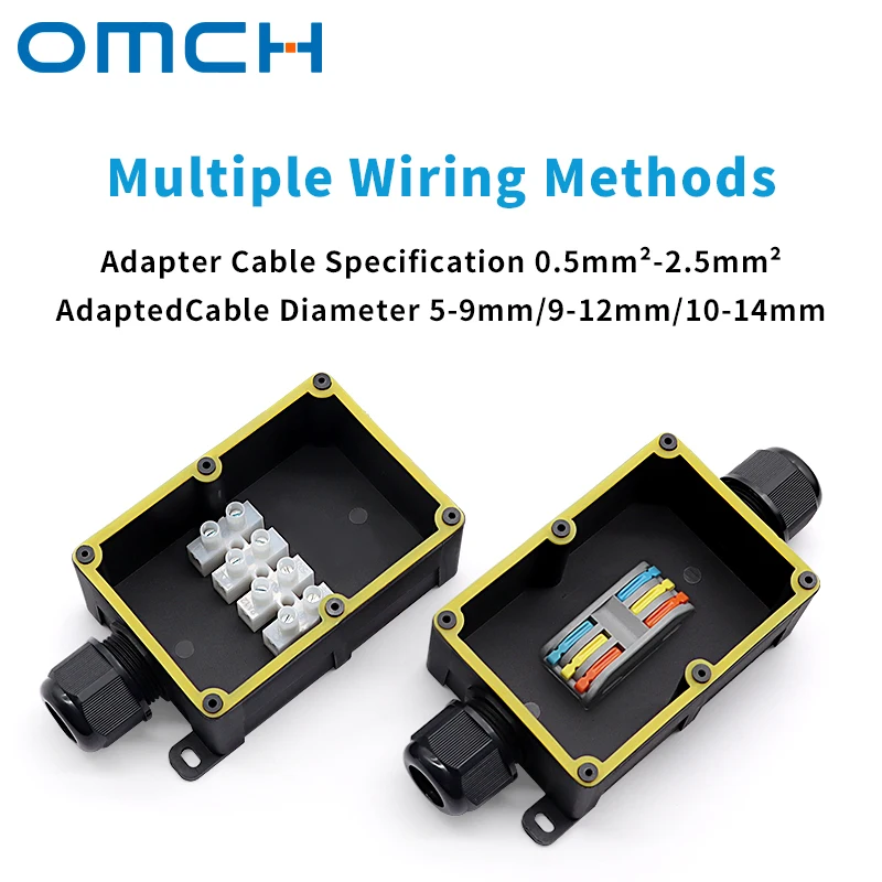 OMCH BOX-D3 IP68 Junction Box 1-6Way Connector 450V 41A 3-Gaskets 5-9mm 9-12mm 10-14mm Entry Cable Enclosure with Terminal Block 4