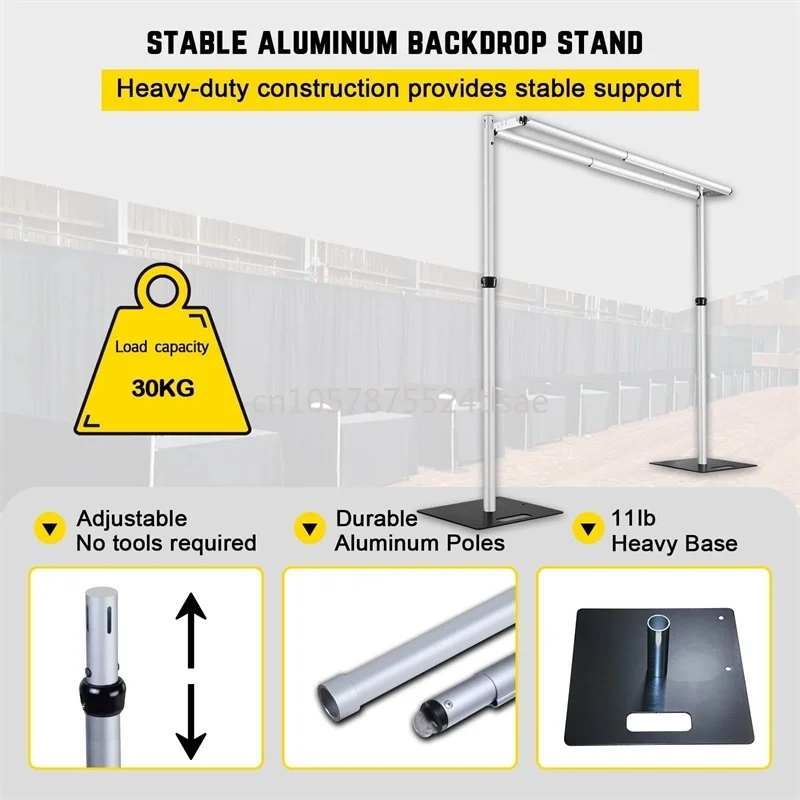 10X 10ft Wedding Square Arch Prop Gauze Background Frame Aluminum Alloy Double Rod Bracket Adjustable Advertising Display Stand