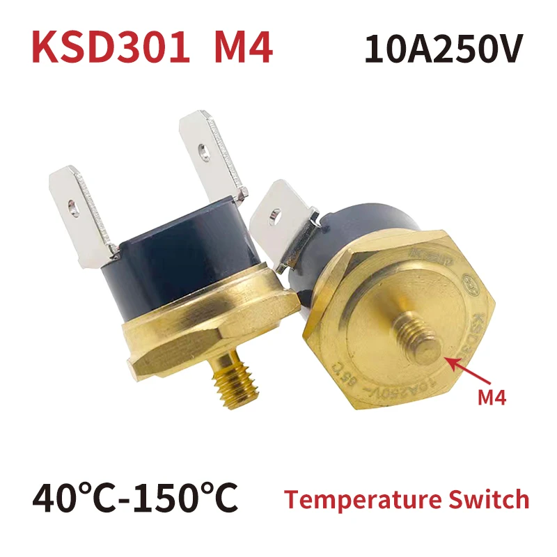 KSD301 M4 Copper Screw Thermostat Bimetallic 40C-150C Degree 10A 250V Normally closed 45C 55C 65C 75C 90C 100C 120C 150C Degree