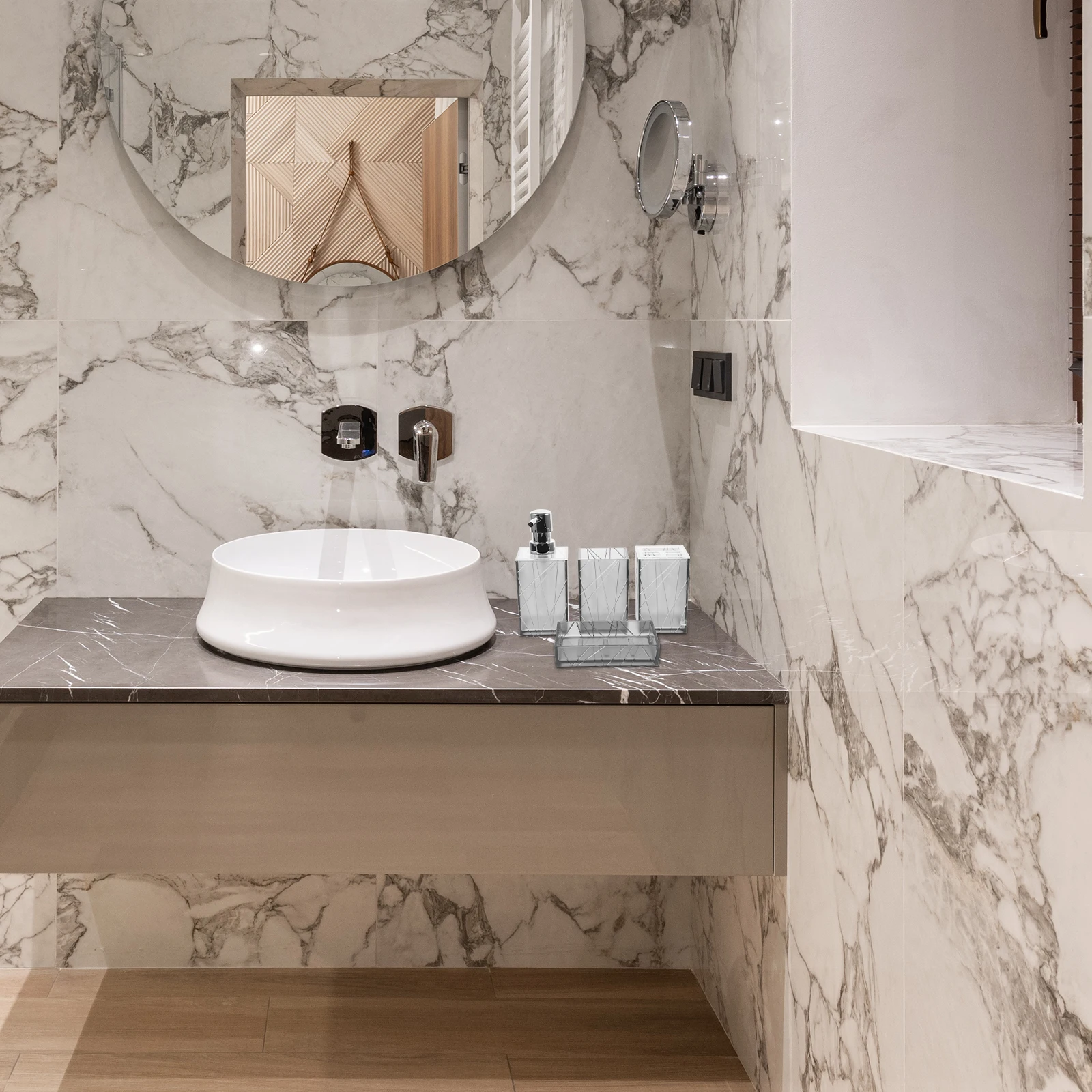 

1 set Bathroom Set -4 Gray Soap Dispenser Toothbrush Holder Cup Tray Plastic Bath Kitchen And Bathroom Soap Dispenser