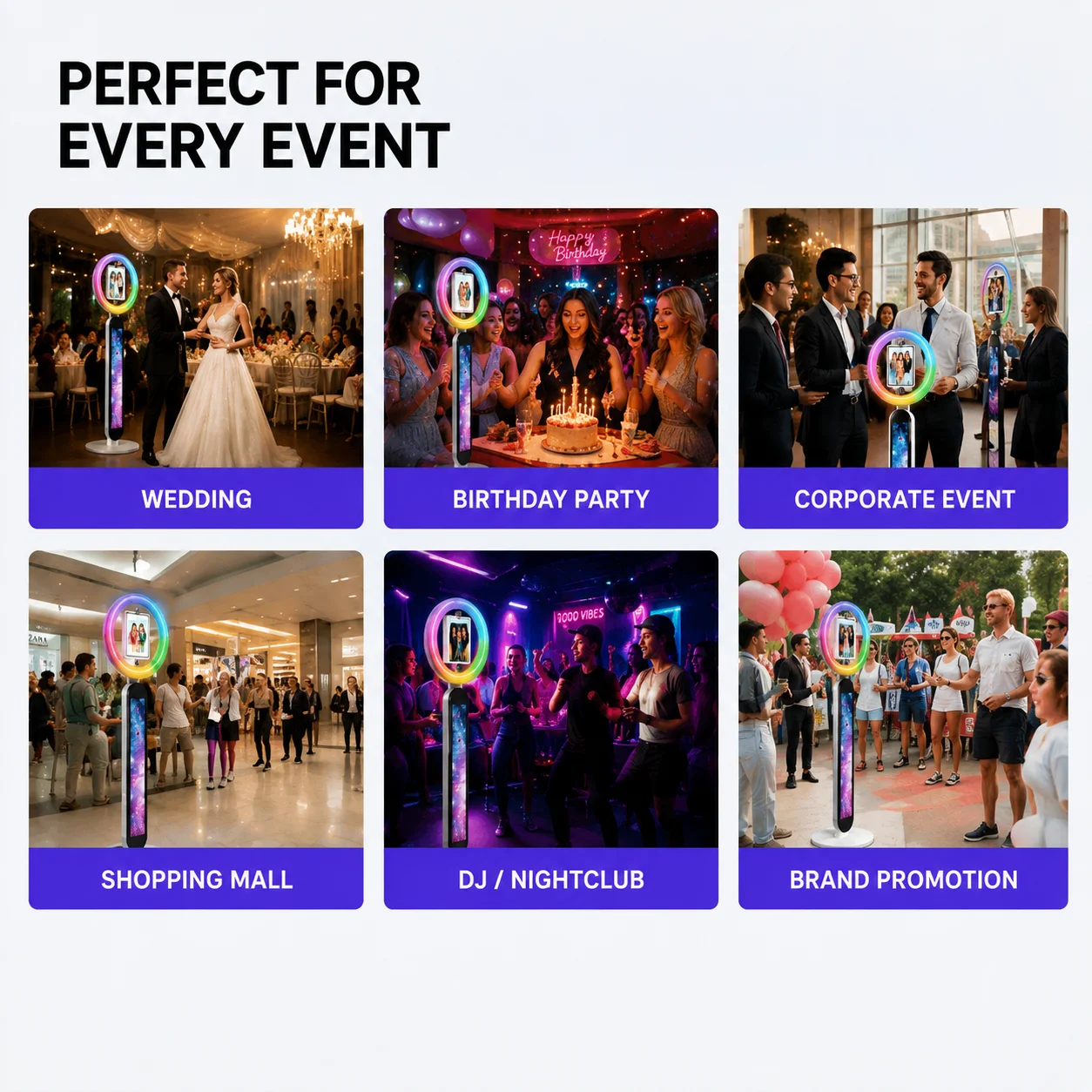 Portable iPad Photo Booth Stand with 22\'\'RGB Ring Light Compatible with10.2/10.9/11/12.9/13\'\'iPad for Wedding Party Event Rental