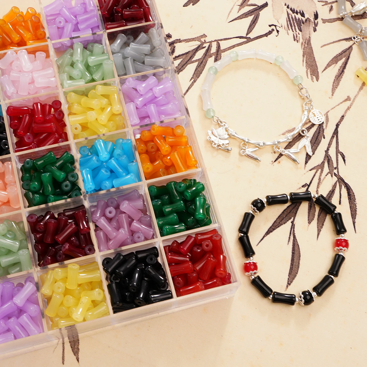 

60pcs Bamboo Tube Shape Beads Handmade Lampwork Glass Loose Beads For Jewelry Making DIY Crafts Findings Accessories