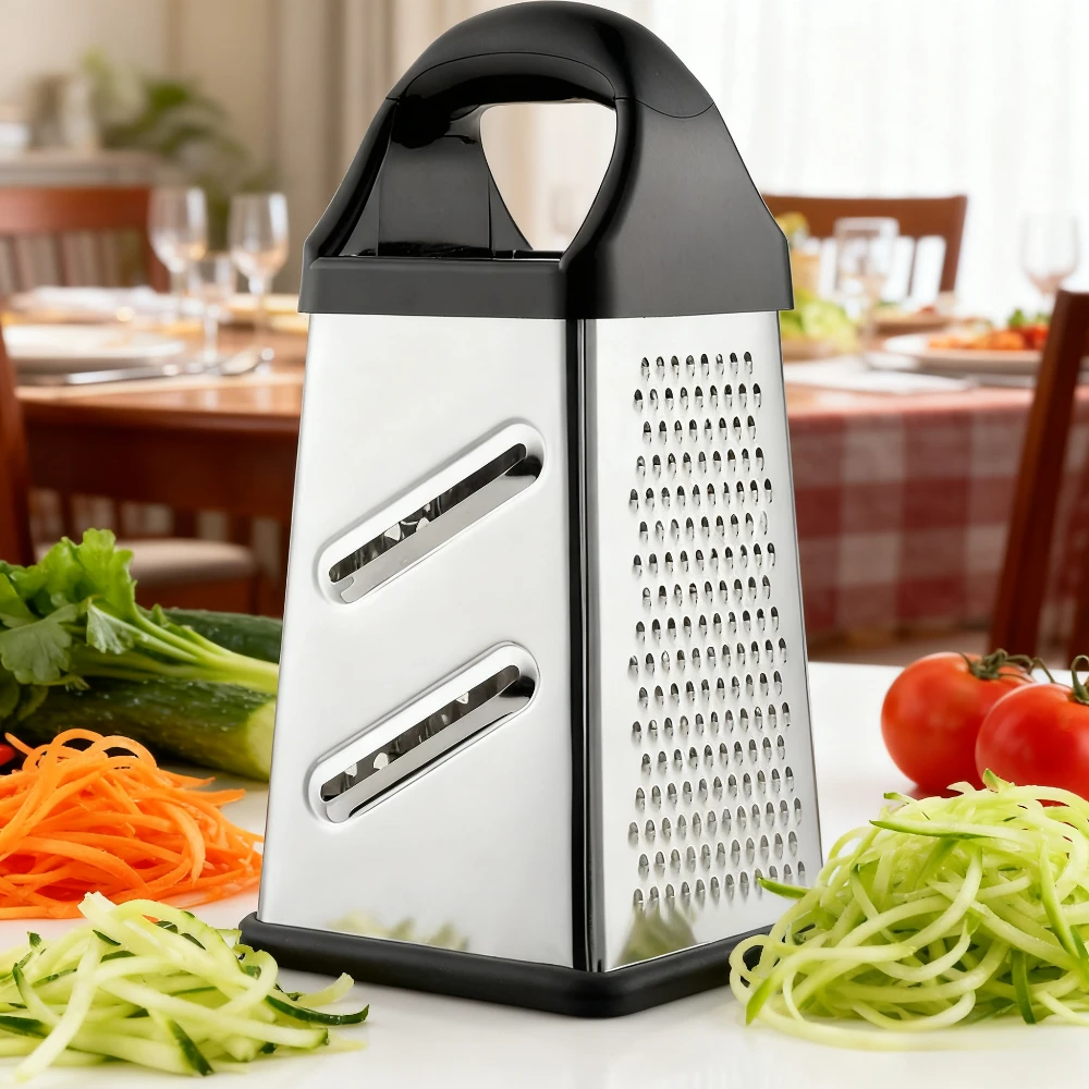 

Терка из нержавеющей стали, 4-сторонняя овощерезка, нескользящая основа, овощерезка, многофункциональная кухонная бытовая овощерезка