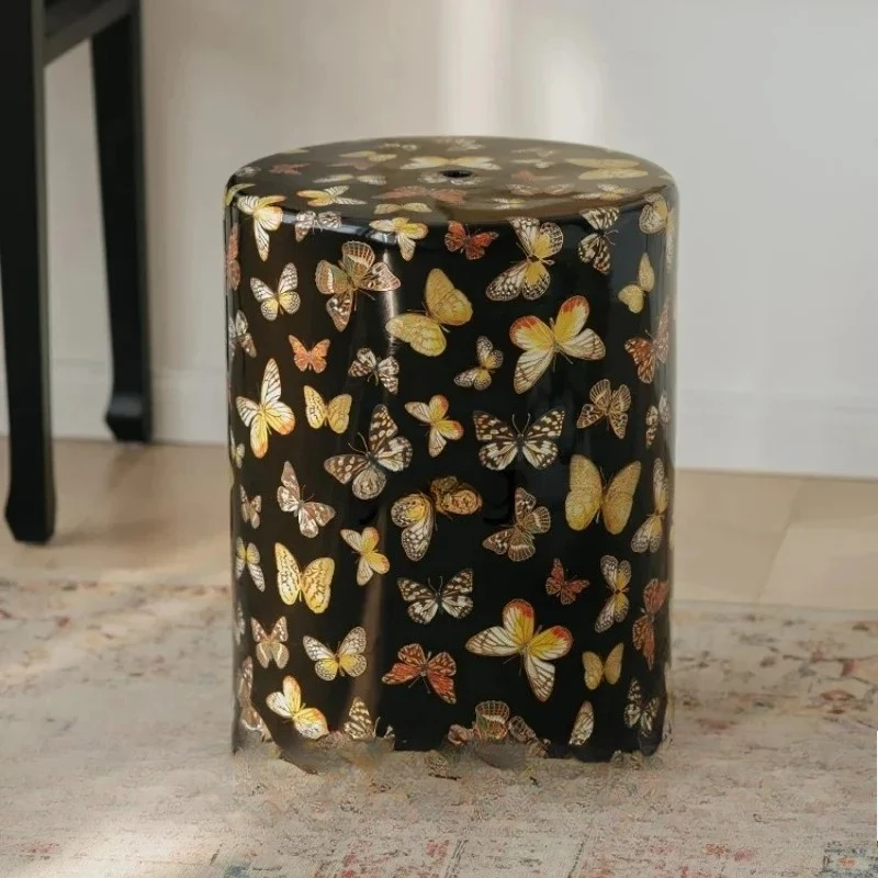 LT butterfly round stool gold-painted ceramic seat pier French Chinese style edge several bedrooms dressing stool