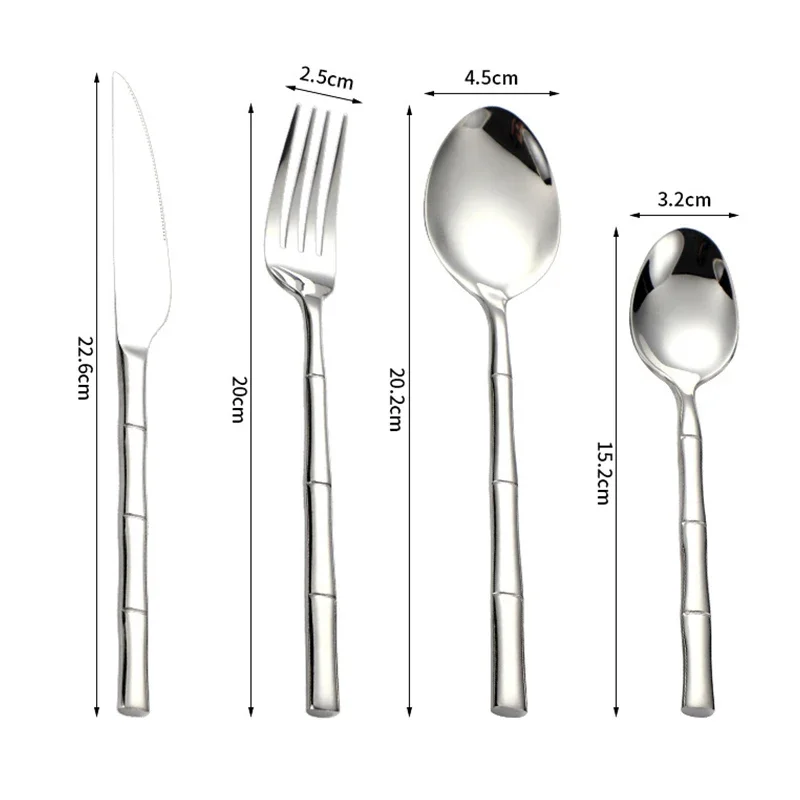 24pcs Cutlery Set Gold Dinnerware 304 Stainless Steel Bamboo Handle Forks Knives Tea Spoon Kitchen Western Dinner Tableware