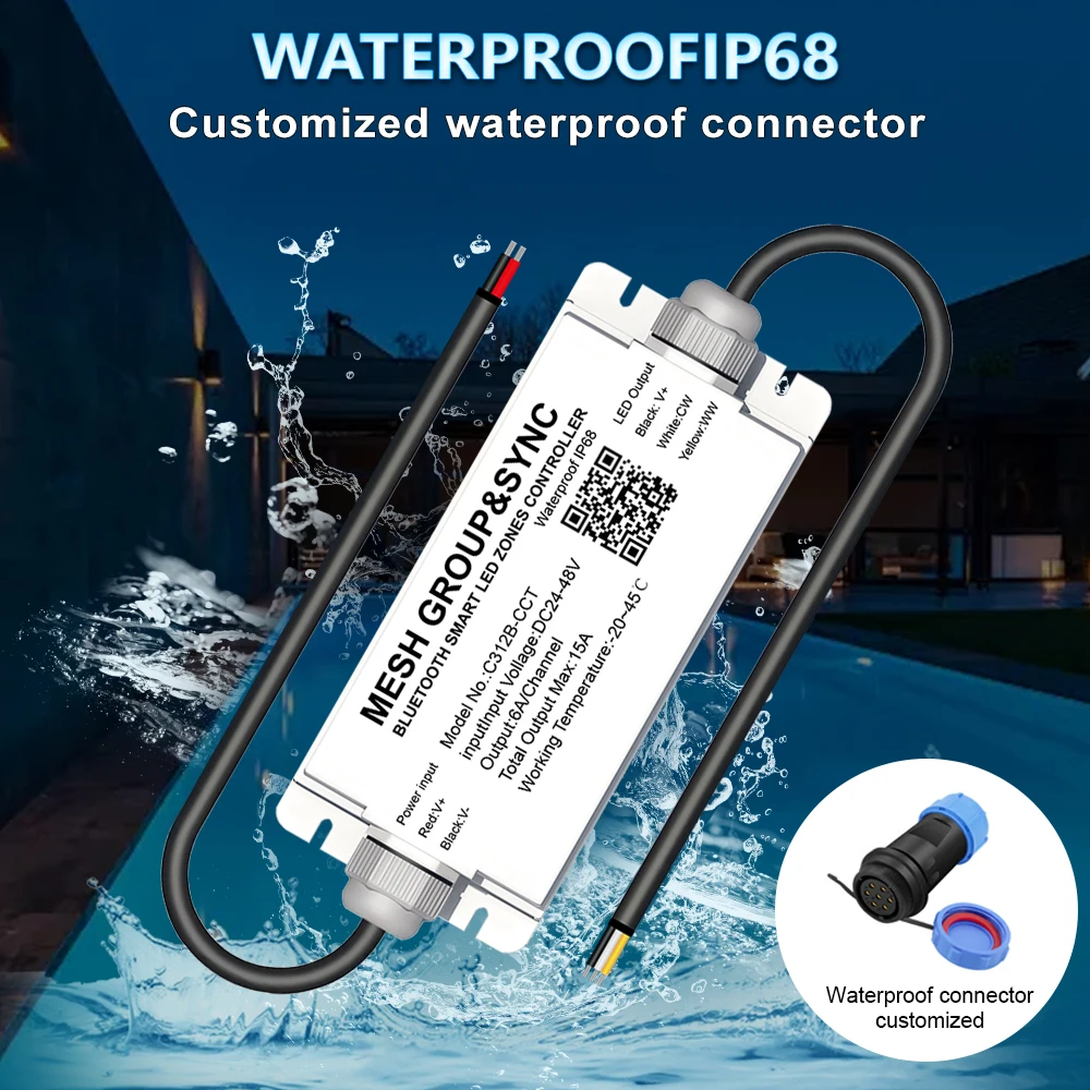 IP68 Waterproof Bluetooth Sync Tuya Smart APP 4 Zone Remote Speaker Control Swimming Pool Project 1-5Pin Controller DC24/48V
