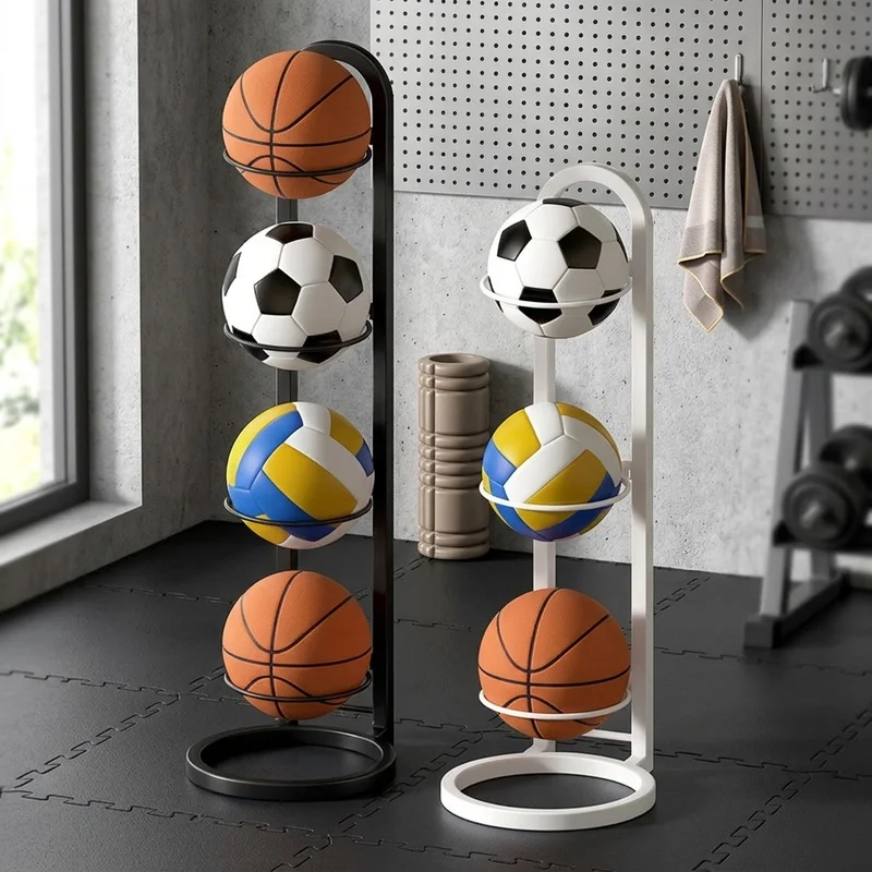 2/3/4/5-Tier Basketball Storage Rack, Metal Sports Ball Organizer for Basketball Football Volleyball, Space-Saving Indoor Stand
