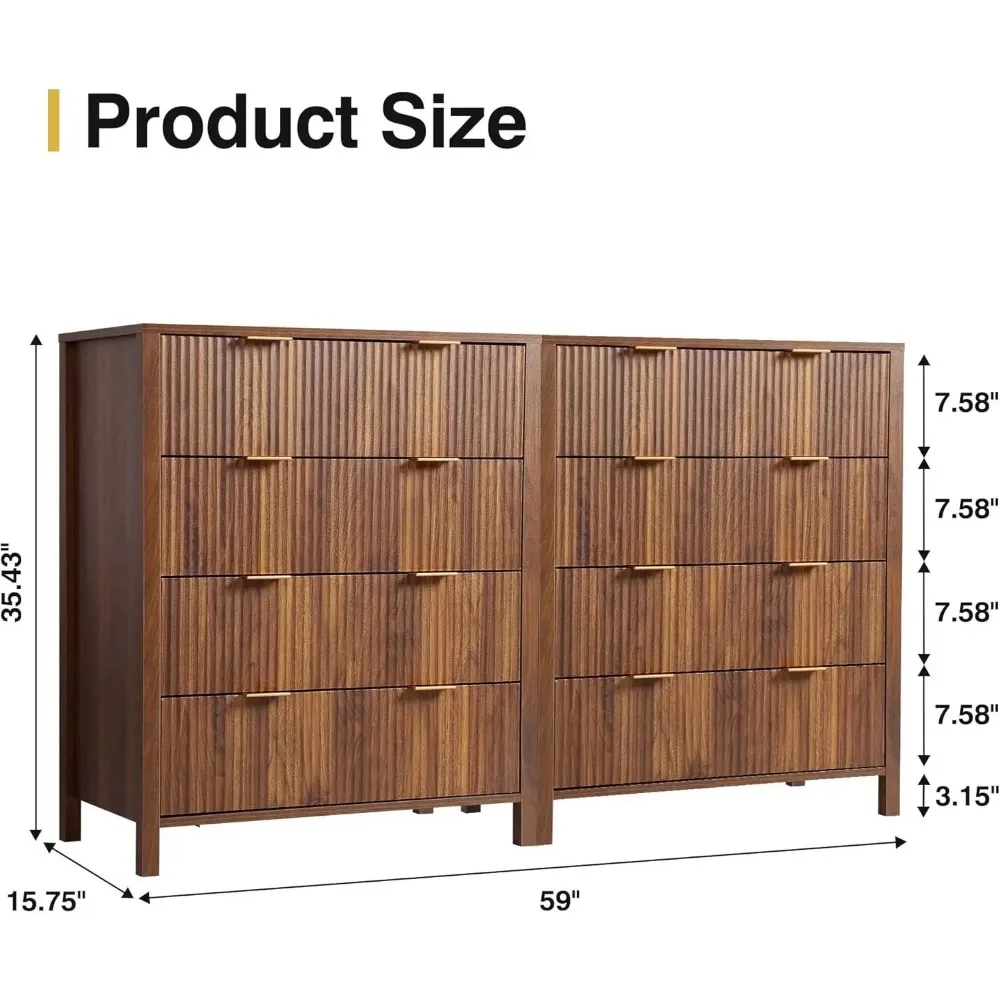 4 Drawer Double Dressers for Bedroom with Waveform Fluted Panel Design, Modern Wide Chest of Drawers