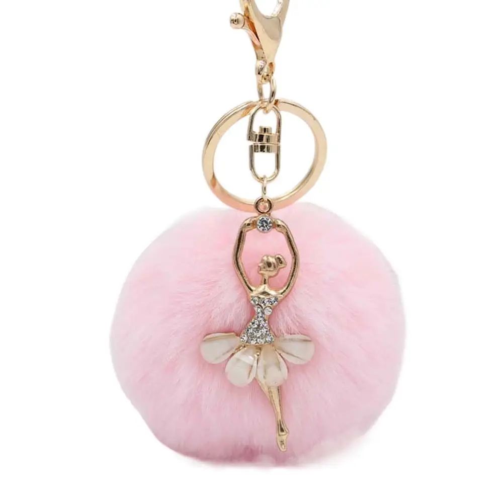 Women Trinket Pompom Key Ring Ballet Angel Girl keychain Fake Fur Key Chain Little Angel Car keychain Fur Ball Keyring